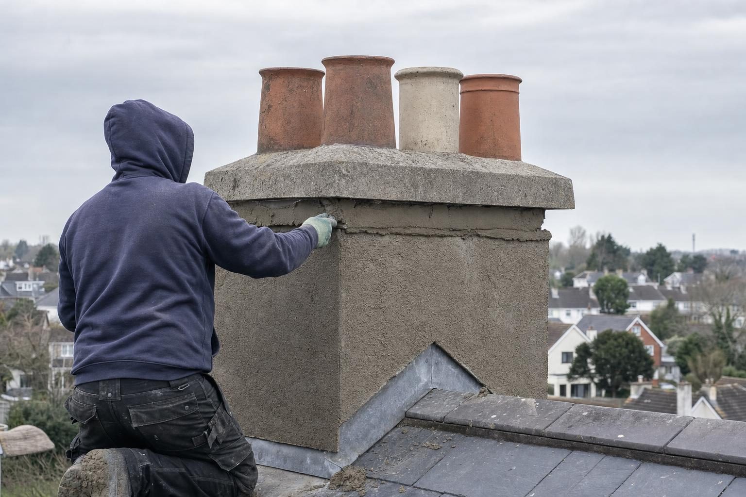 Chimney stack on a Limerick home being repointed and repaired